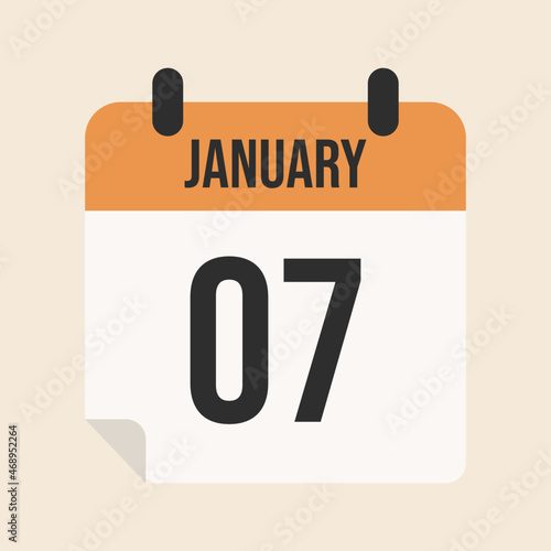 January month calendar icon. Date and time, day.	