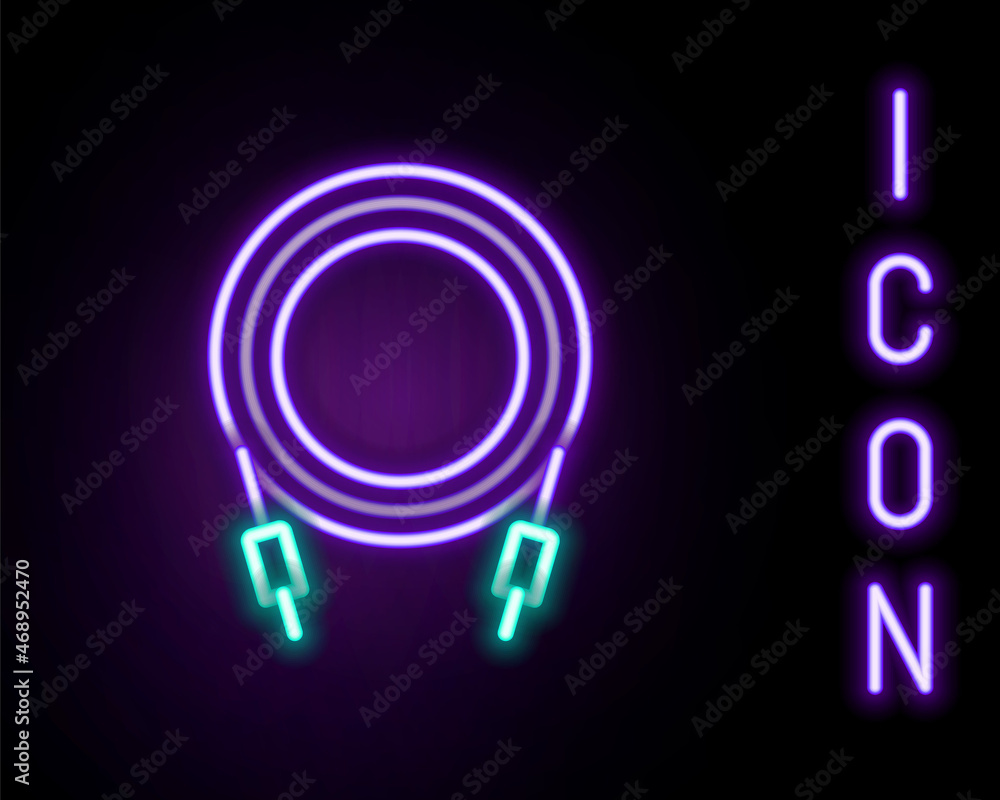 Glowing neon line Audio jack icon isolated on black background. Audio cable for connection sound equipment. Plug wire. Musical instrument. Colorful outline concept. Vector Glowing neon line Audio jack icon isolated on black background. Audio cable for connection sound equipment. Plug wire. Musical instrument. Colorful outline concept. Vector