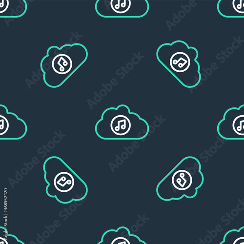 Line Music streaming service icon isolated seamless pattern on black background. Sound cloud computing, online media streaming, song, audio wave. Vector