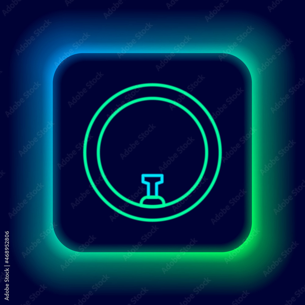 Glowing neon line Bicycle wheel icon isolated on black background. Bike race. Wheel tire air. Sport equipment. Colorful outline concept. Vector Glowing neon line Bicycle wheel icon isolated on black background. Bike race. Wheel tire air. Sport equipment. Colorful outline concept. Vector