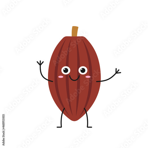 Cocoa beans cute character cartoon hand greeting smiling face happy joy sweet emotions sign dark chocolate delicious dessert beautiful vector illustration.