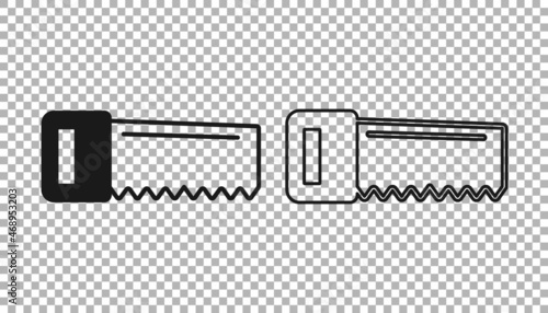 Black Hand saw icon isolated on transparent background. Vector