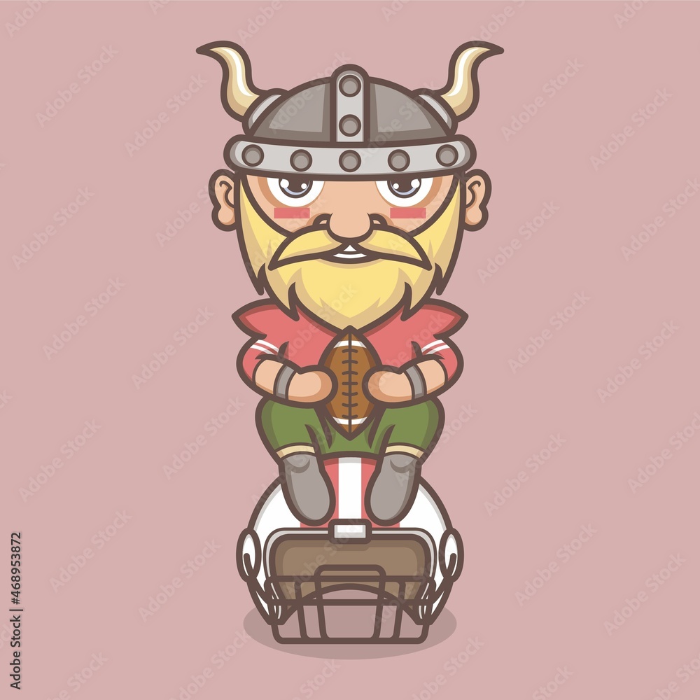 cute cartoon viking character rugby player style vector illustration for mascot logo or sticker