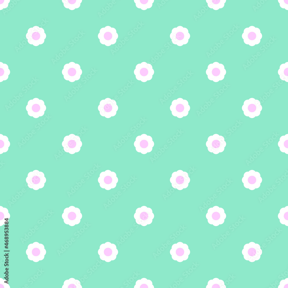 Seamless pattern with flowers in polka dot style on a turquoise background. Seamless pattern with flowers in polka dot style on a turquoise background.