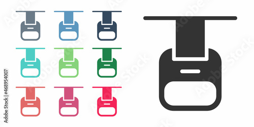 Black Cable car icon isolated on white background. Funicular sign. Set icons colorful. Vector