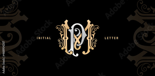 illustration of MP or PM monogram classic style, initial Wedding of luxury model and elegance applicable for invitation, letterpress, jewelry, tattoo, boutique and creative templates.