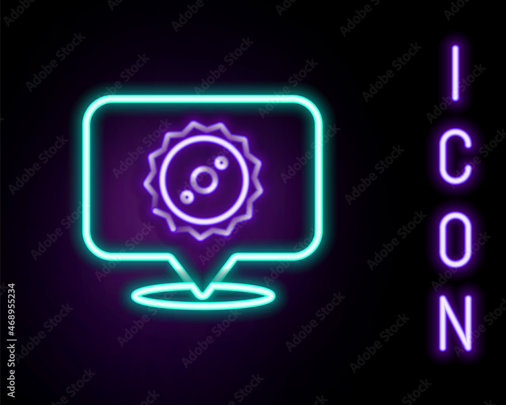 Glowing neon line Circular saw blade icon isolated on black background. Saw wheel. Colorful outline concept. Vector Glowing neon line Circular saw blade icon isolated on black background. Saw wheel. Colorful outline concept. Vector