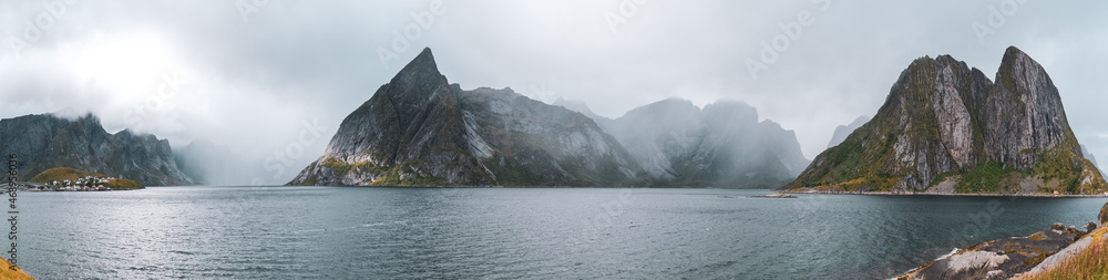 The Reinefjord is located on the Moskenes Island of the Lofoten, a beautiful group of islands located in the north of Norway. Famous for steep mountains and picturesque fisher villages. The Reinefjord is located on the Moskenes Island of the Lofoten, a beautiful group of islands located in the north of Norway. Famous for steep mountains and picturesque fisher villages.