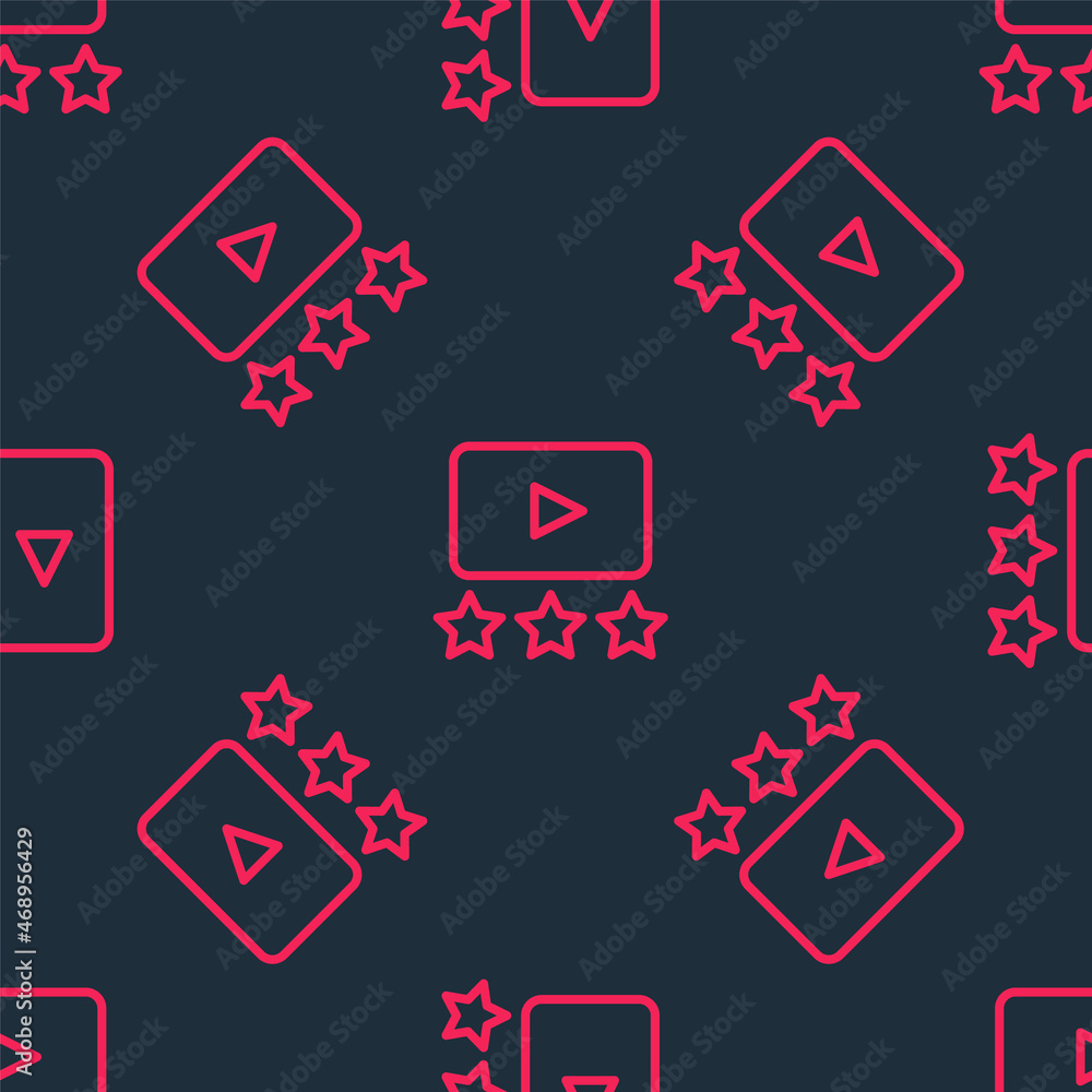 Red line Film or movie cinematography rating or review icon isolated seamless pattern on black background. Vector Red line Film or movie cinematography rating or review icon isolated seamless pattern on black background. Vector