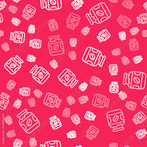 White line Coffee jar bottle icon isolated seamless pattern on red background. Vector