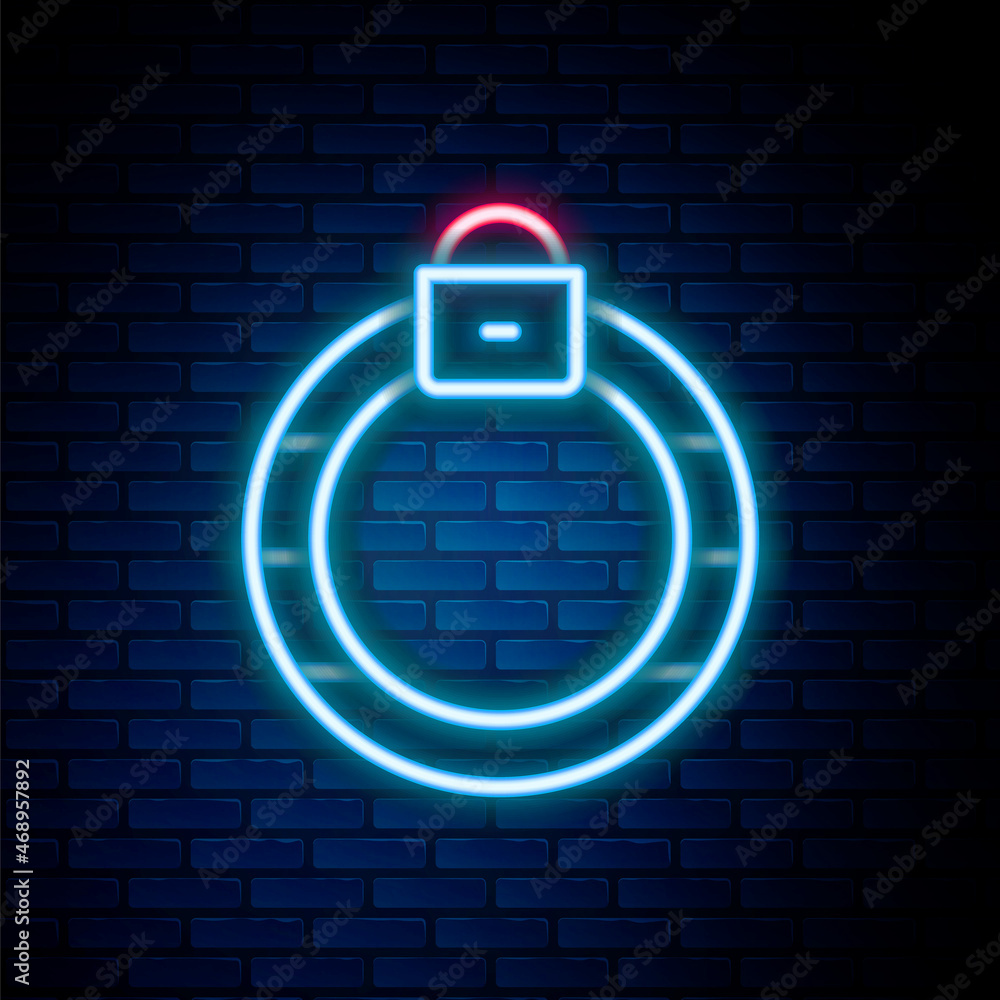 Glowing neon line Fantasy magic stone ring with gem icon isolated on brick wall background. Colorful outline concept. Vector Glowing neon line Fantasy magic stone ring with gem icon isolated on brick wall background. Colorful outline concept. Vector