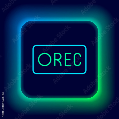 Glowing neon line Record button icon isolated on black background. Rec button. Colorful outline concept. Vector