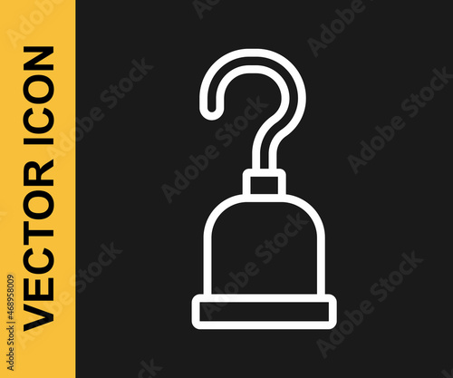 White line Pirate hook icon isolated on black background. Happy Halloween party. Vector