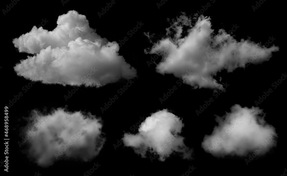 White clouds set isolated on black background White clouds set isolated on black background