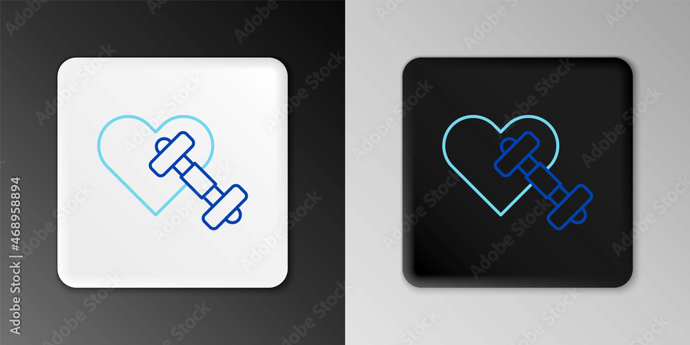 Line Dumbbell with heart icon isolated on grey background. Muscle lifting, fitness barbell, sports equipment. Colorful outline concept. Vector Line Dumbbell with heart icon isolated on grey background. Muscle lifting, fitness barbell, sports equipment. Colorful outline concept. Vector