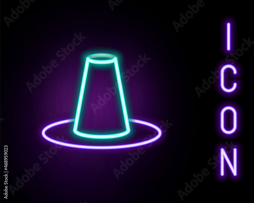 Glowing neon line Traditional korean hat icon isolated on black background. Colorful outline concept. Vector