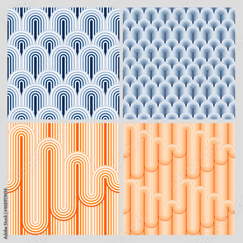 Seamless pattern background backdrop wallpaper geometric color design modern texture vector vintage retro lines stripes blue orange gift wrapping paper apron bedsheet tiles wall decorations floor