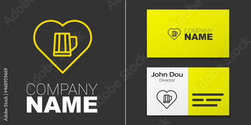 Logotype line Heart with glass of beer icon isolated on grey background. Logo design template element. Vector