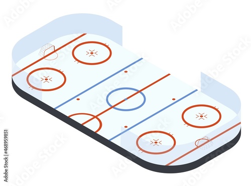 Isometric ice hockey rink, vector illustration isolated on white. Winter sport  arena.