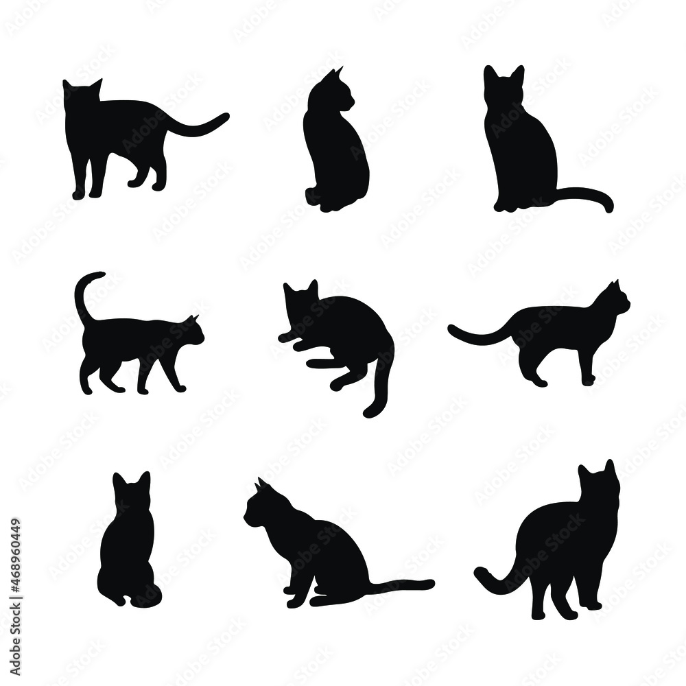 set of black cats silhouettes