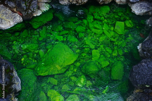 Green colored Hot Spring, Hot Water Field, of Kusatsu Onsen in Gunma, Japan - 日本 群馬県 草津温泉
