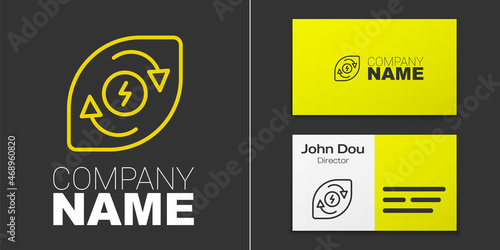 Logotype line Water energy icon isolated on grey background. Ecology concept with water droplet. Alternative energy concept. Logo design template element. Vector