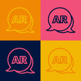 Pop art line Augmented reality AR icon isolated on color background. Virtual futuristic wearable devices. Vector