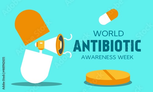 Megaphone out of medicinal pill illustration. World Antibiotic Awareness Week.