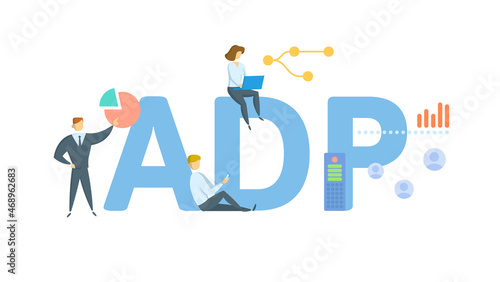 ADP, Automated Data Processing. Concept with keyword, people and icons. Flat vector illustration. Isolated on white.