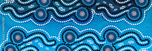 Aboriginal dot design blue vector background