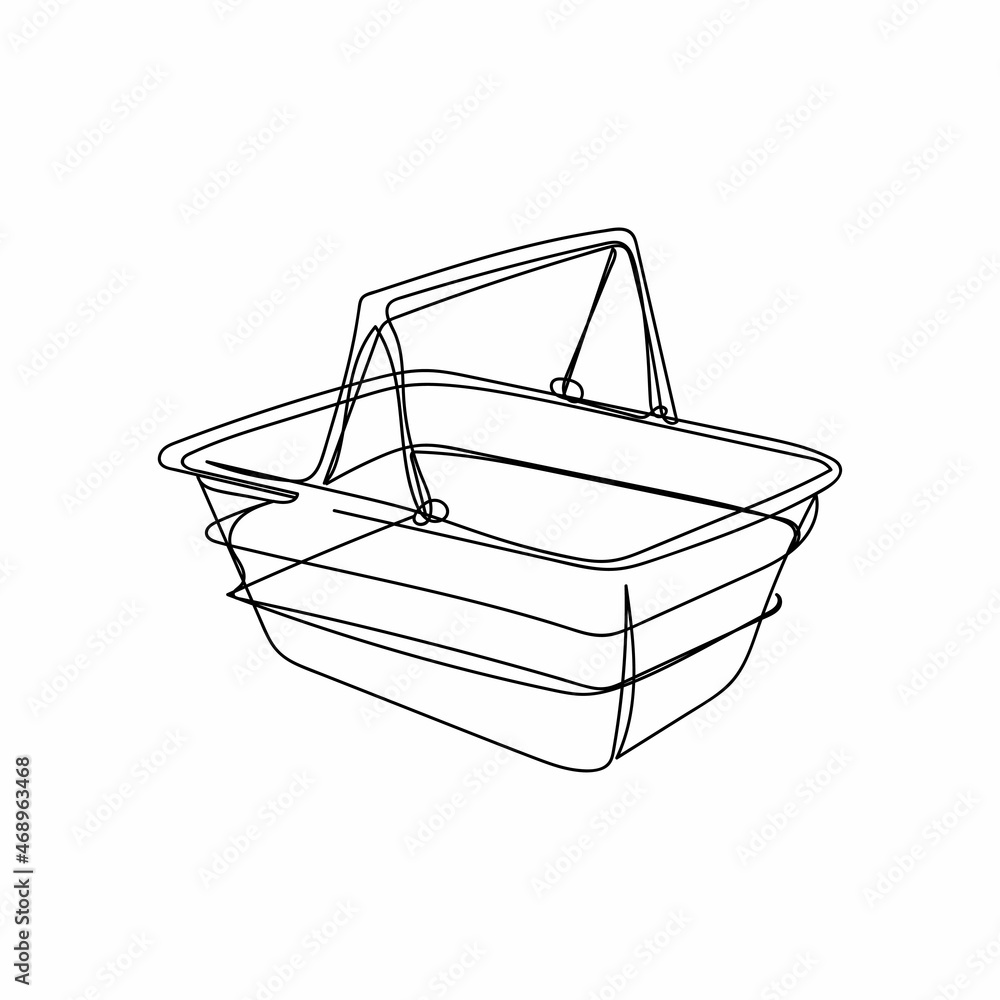 Vector continuous one single line drawing icon of empty shopping basket