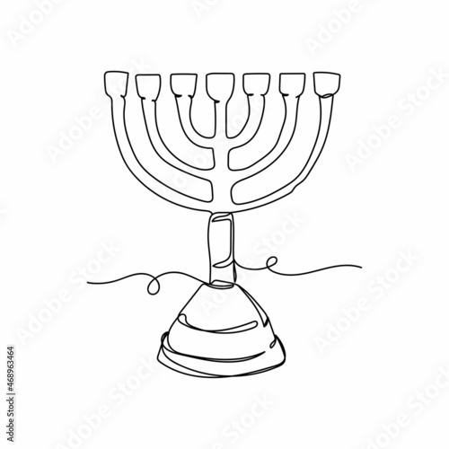 Vector continuous one single line drawing icon of beautiful hanukkah menorahin in silhouette sketch on a white background. Linear stylized.