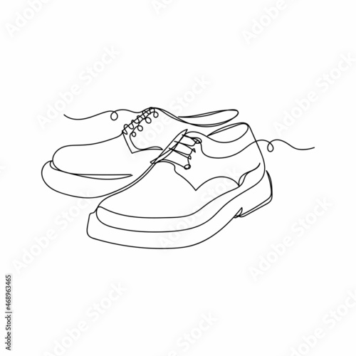 Vector continuous one single line drawing icon of beautiful pair of classic mens shoes in silhouette sketch on a white background. Linear stylized.