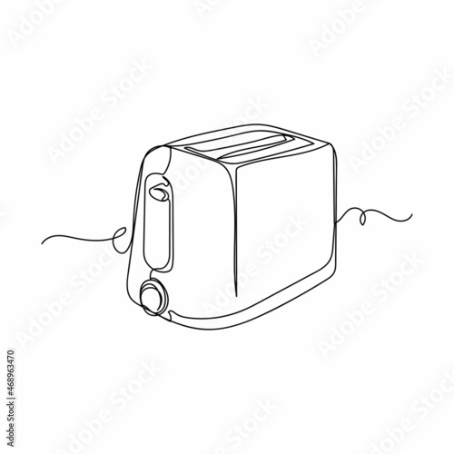 Vector continuous one single line drawing icon of electrical bread toaster in silhouette sketch on a white background. Linear stylized.