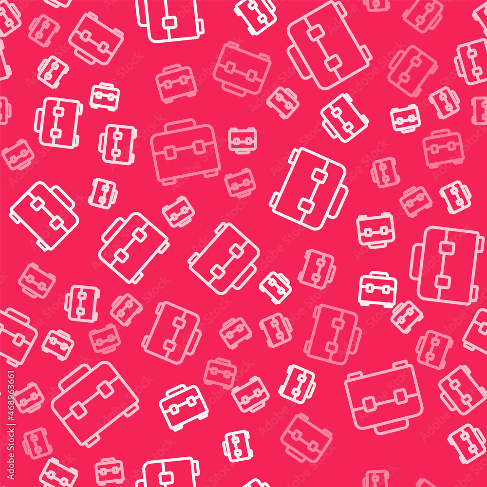 White line Toolbox icon isolated seamless pattern on red background. Tool box sign. Vector White line Toolbox icon isolated seamless pattern on red background. Tool box sign. Vector