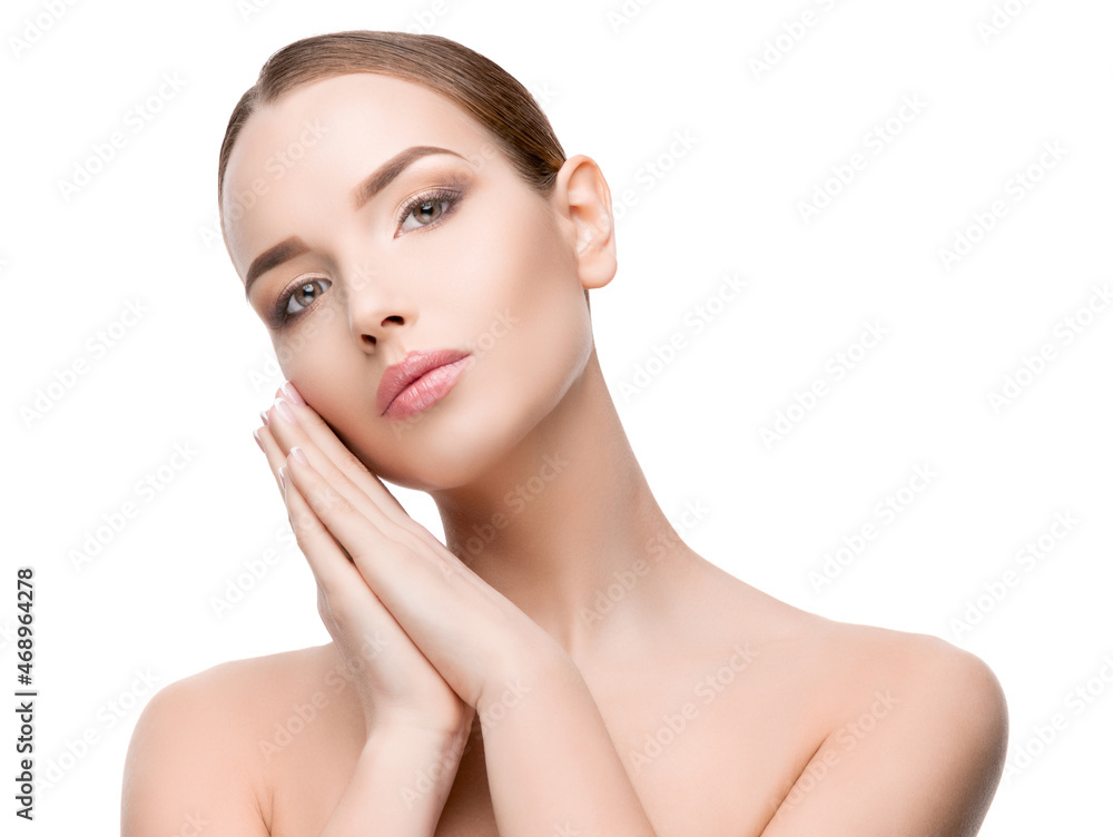 Beautiful Young Woman with Clean Fresh Skin isolated on white background Beautiful Young Woman with Clean Fresh Skin isolated on white background
