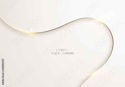 3D modern luxury template design white wave stripes and golden glitter curved line light sparking on clean background