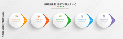 Business infographic template with 5 options or steps. Can be used for workflow layout, diagram, annual report, web design