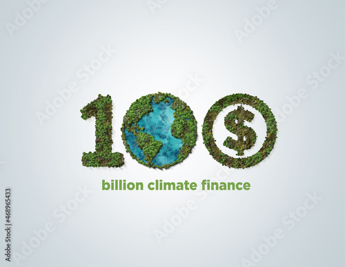 100 billion dollar climate finance concept green 3d background. photo