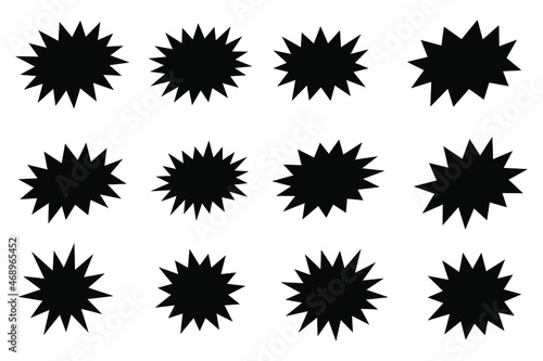 Black bursting star shapes. Set of vector starburst  sunburst badges. Design elements - best for sale sticker  price tag  quality mark. Flat vector illustration isolated on white background.
