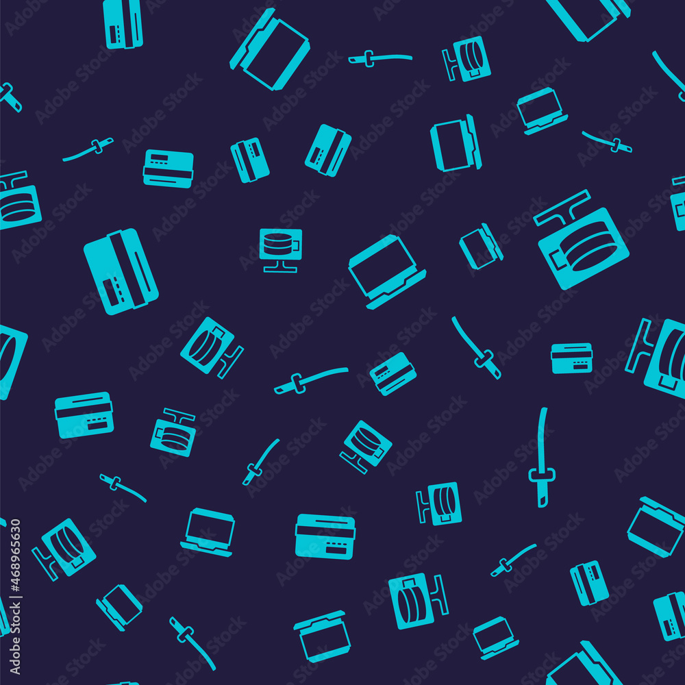Set Credit card, Cloud database, Laptop and Katana on seamless pattern. Vector Set Credit card, Cloud database, Laptop and Katana on seamless pattern. Vector