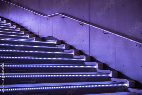 Illuminated purple staircase at night in Odaiba, Tokyo 紫色の光に照らされた階段 東京・お台場