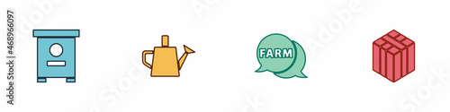 Set Hive for bees, Watering can, Speech bubble with Farm and Bale of hay icon. Vector