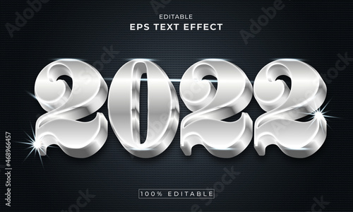 2022 editable 3d text effect. Silver New year Layer Style