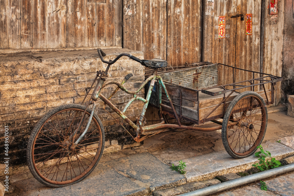 Antique bicyle in old town of Daxu. Guilin, Guangxi China