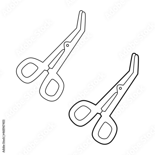Surgical Instrument,  medical clamp, scissor icon. Medical equipment. Scissors icon, line vector illustration.