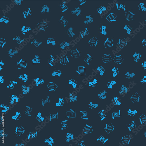 Set Finance document, Car leasing percent, Document and pen and House with percant discount on seamless pattern. Vector