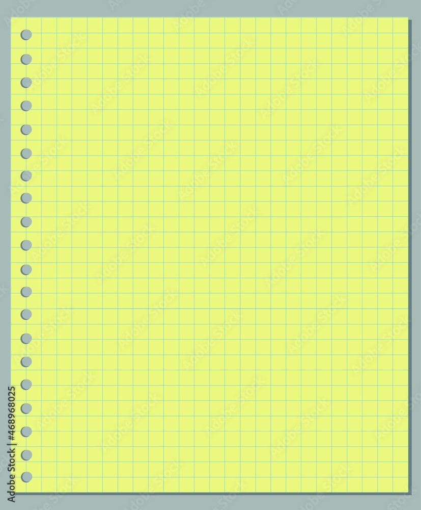 Illustration de feuille jaune de papier carré et quadrillé d'un bloc isolé sur fond gris Illustration de feuille jaune de papier carré et quadrillé d'un bloc isolé sur fond gris