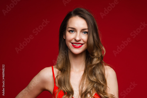 Wallpaper Mural Smiling attractive woman with bright red lipstick Torontodigital.ca