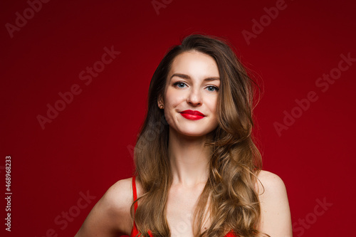 Gorgeous woman with red lips.